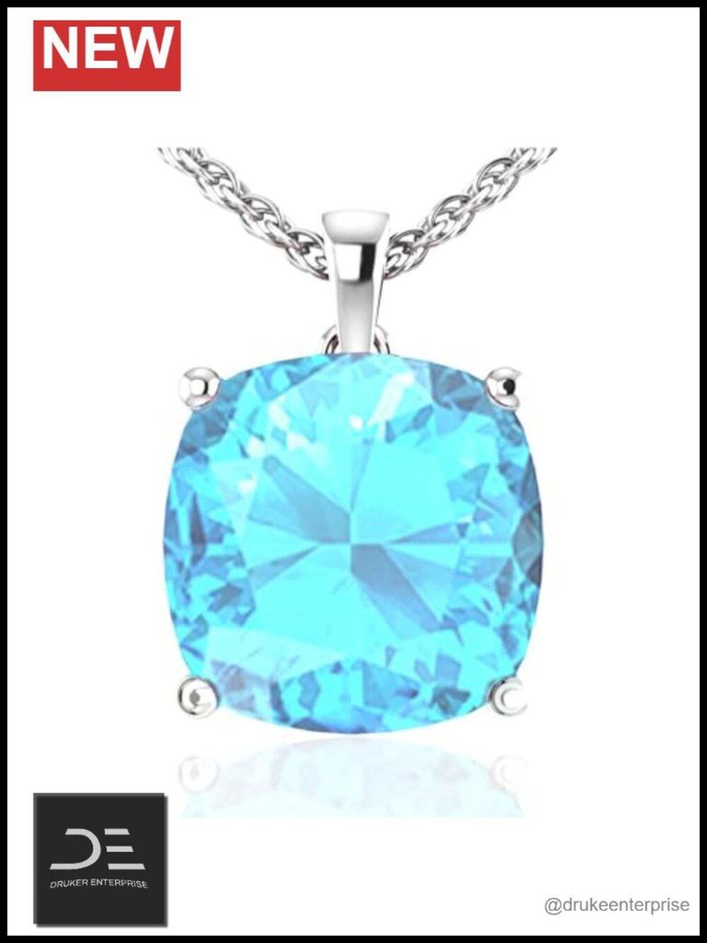 14K Gold Pendant Necklace Sky Blue Topaz Sterling Silver Chain 18" Women's Fine